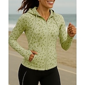 abordables Vestes de course-Femmes Veste de course Veste d&#039;extérieur Veste à capuche Cordon de serrage manche longue Top Athleisure Protection solaire Coupe-vent Extérieur Course Yoga Tenue de sport Tenues de Sport Blanche Vert