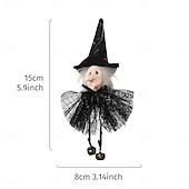levne Halloweenové závěsné a stolní dekorace-Závěsná ozdoba na halloweenskou panenku čarodějnice, kreslený zvonek s tylovou sukní, dýně, duch a plyšové přívěsky s černou kočkou pro vnitřní i venkovní halloweenské párty a domácí dekorace