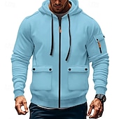 economico felpe in pile-Per uomo Felpa con cappuccio Felpa con cappuccio in pile Felpa con cappuccio tattica Nero Bianco Vino Verde militare Rosso Con Cappuccio Semplice Tasca Sport &amp; Outdoor Casuale Quotidiano Streetwear