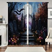 billige halloween veggtepper-2 paneler halloween gardin gardiner mørkleggingsgardiner til stue soverom kjøkken vindusbehandlinger termisk isolert rommørking