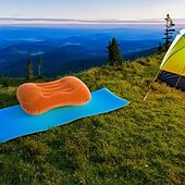 abordables Equipo de Camping-cojín de playa inflable &amp;Almohada de camping: almohada de viaje portátil con tejido polar coral, diseño sin relleno para playa, oficina y hogar - azul verdoso &amp;Limpieza de puntos negros, solo asientos