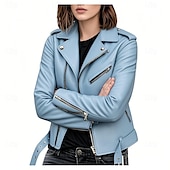 economico Giacche in finta pelle-Per donna Giacca in Ecopelle Confortevole Cerniera completa Moda Stile da Strada Semplice All&#039;aperto Casual Quotidiano Regolare Collo ripiegato Vestibilità regolare Manica Lunga Capispalla Argento