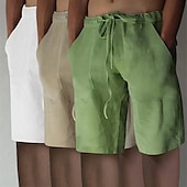 cheap Classic-Men&#039;s Shorts Linen Shorts Summer Shorts Beach Shorts Elastic Waist Drawstring Front Pocket Plain Comfort Soft Knee Length Casual Daily Vacation Fashion White+Black+Gray black+khaki+blue Inelastic