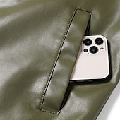 preiswerte Kunstlederjacke-Herren Kunstlederjacke Bikerjacke Motorradjacke Urlaub Täglich Winddicht Warm Tasche Herbst Winter Einfach Mode Klassisch Stehkragen Regulär Schwarz Grün Jacken