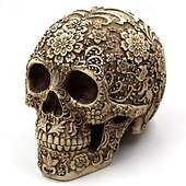 お買い得  ハロウィンの吊るし飾りとテーブルトップ装飾-ハロウィン スカル オーナメント 花柄 スケルトン ヘッド フィギュア 樹脂製 ハロウィン パーティー バー デスクトップ 不気味なディスプレイ お化け屋敷 小道具 コレクター向け 装飾品
