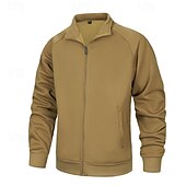 economico Giubbotti e cappotti da uomo-Per uomo Giacca in Pile Giacca Casual Vacanza Quotidiano Traspirabilità Tasca Primavera Autunno Semplice Moda Classico Collo alla coreana Regolare Nero Cachi Verde militare Grigio Giacca