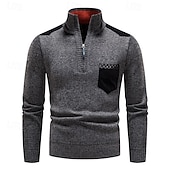 baratos suéter pulôver masculino-Homens Suéter Pulôver suéter Suéter com zíper de um quarto Estriado Tricotar Tops regulares Tricotado Corte Justo Tecido Gola Alta Roupa de Malha Moderna Casual Roupa Diária Roupa Outono Inverno Azul
