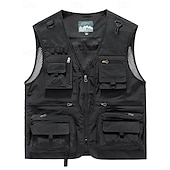 abordables Vestes-Homme Gilet de pêche Gilet multifonctionnel Sans manches Veste Extérieur Léger Respirant Fermeture éclair Polyester Noir Blanche Vert Véronèse Chasse Pêche Escalade