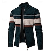 billige cardigangenser for menn-Herre Cardigan Genser Beskjærte genser Glidelås genser Strikket genser Riflet Strikke Vanlige topper Lapper Lomme Fargeblokk Høy krage Mote Klassisk Feriereise Dagligdagstøy Klær Høst Vinter karamell