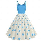abordables Robes-Rétro Vintage Années 1950 Rockabilly Midi Robe trapèze Robe Évasée Coupe ajustée et évasée À pois Femmes Halloween Carnaval Vacances Décontracté Quotidien Soirée à thème rétro Adultes Robe Printemps