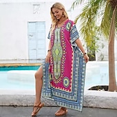 abordables Art &amp; Design Robes-Femmes Robe maxi Robe d&#039;Été Vacances Occasionnel Boho Soirée Sortir Plage Graphique Géométrique Tribal Manche Courte Col en V Bleu Ciel Rose rouge Été Printemps
