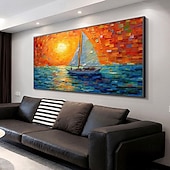 voordelige Schilderijen van landschappen-Mintura handgemaakte abstracte bost olieverfschilderijen op canvas wanddecoratie moderne scheepslandschap foto voor huisdecoratie opgerolde lijstloze ongespannen schilderij