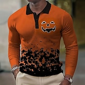 halpa Halloween Polot-Halloween Miesten Kurpitsa Vohveli poolopaidat Pitkähihainen Poolopaidat Kauluspaidat Vapaa-aika Tumma Arki-asut Festivaalin asu 3D-tulostus Napit Kevät Syksy Talvi Oranssi