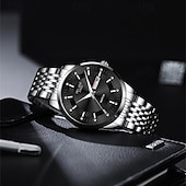 preiswerte Quarz-Uhren-Die neue Edelstahlband große Ziffernblatt modische Herren Business Uhr mit IPX7 Wasserbeständigkeit leuchtendem Kalender und Tagesanzeige Freizeit Quarz Uhr einfache und vielseitige Herren Sport