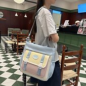 cheap College Backpacks-Women&#039;s Black and White Canvas Tote Bag – Casual School Shoulder Bag with Front Buckle Pocket for Teen Girls &amp; College Students