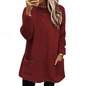 billige Ullgenser-Dame Genser med genser Gensere عادي Gatemote Fritid Langermet Crew-hals Vanlige topper Gate Ferie Lomme Svart Hvit Vin Grå Høst Vinter
