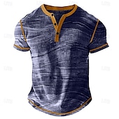 cheap Geometrical-Men&#039;s Graphic Henley Shirt Waffle T Shirt Short Sleeve Daily Retro Vintage Classic Sports Outdoor Casual Holiday Spring &amp; Summer All Seasons Blue Purple Khaki Grey Henley Henley T-Shirt