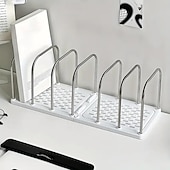 זול אחסון וארגון-מדף ספרים שולחני מנירוסטה ופוליפרופילן עם בסיס מונע החלקה, מחיצות מתכווננות, תומכי ספרים אנכיים קומפקטיים, מארגן שולחן משרדי מודרני מינימליסטי לדואר, אחסון קבצים, מדף לימוד במעונות סטודנטים