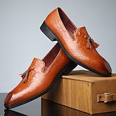 halpa Miesten loaferit ja nauhattomat kengät-Miesten mustat krokotiilikuvioiset keinonahkaiset tupsukoristeiset loaferit – hienostuneet slip-on-kengät cocktail-vastaanottoihin, juhlaviin iltoihin ja liiketilaisuuksiin