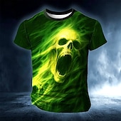 お買い得  ハロウィンTシャツ-Halloween 男性用 スカル 3D印刷 3D Tシャツ 半袖 Tシャツ 3Dプリント クルーネック シャツ 誇張された デザイナー ホラー パーティー ストリート カジュアル イエロー ブルー オレンジ 夏 春 オールシーズン 衣類 S M L XL XXL XXXL