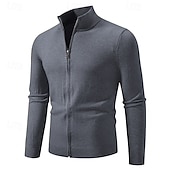 levne pánský svetr cardigan-Pánské Svetr Cardigan Oříznutý svetr Svetr na zip Pletený svetr Rýhovaný Plést Běžné topy Zapni Bez vzoru Stojáček Módní Klasické Dovolená Denní nošení Oblečení Podzim Zima Černá Bordó S M L