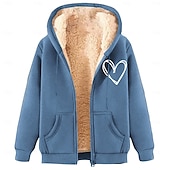baratos Moletom com capuz de lã-Homens Full Zip Hoodie Moletom com zíper Casaco de lã Moletom de lã Adamascado Preto Vinho Vermelho Azul Com Capuz Coração Tecido Estampas Abstratas Zíper Bolsos Desportos e Ar livre Casual Diário