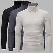 preiswerte Basic-T-Shirts-3er Pack Herren T-Shirt Rollkragenshirt Langarmshirt Langarm Rollkragen Herbst Herbst &amp;Winter schlichtes leichtes Basic Classic 3-teiliges Outdoor Casual Sports weiß schwarz blau Top T-Shirt für