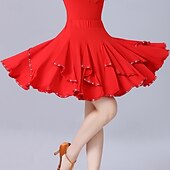 preiswerte Kleidung für lateinamerikanische Tänze-Lateinischer Ballsaal-Übungsrock für Damen – Cha-Cha/Rumba/Jitterbug-Dreischritt-Tanz-Halbrock, ausgestellte Rüschen für Square Dance &amp; Bühne