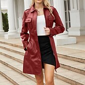 cheap Winter Coats-Women&#039;s Coat Windproof Comfortable Pocket Full Zip Fashion Street Style Plain Outdoor Casual Daily Long Turndown Regular Fit Long Sleeve Outerwear Black Burgundy Camel Fall Winter
