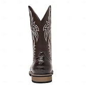 abordables Cowboy et bottes occidentales-Bottes de cowboy western en cuir de vachette noir gaufré pour hommes avec bout pointu et coutures classiques, chaussures élégantes pour les événements country, l&#039;équitation et la mode rodéo