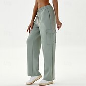 abordables Pantalones de yoga y bombachos-Mujer Pantalones casuales Pantalones deportivos cargo Con bolsillos Control de barriga Alta cintura Gimnasio Rutina de ejercicio De Deporte Prendas de abajo Color sólido Negro Verde Caqui Otoño