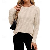 abordables Hauts Unis pour Femmes-Femmes T-shirt Uni Mode Moderne manche longue Col ras du cou Hauts Réguliers Quotidien Noir Violet Beige Été