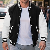 preiswerte Herrenjacken &amp; Herrenmäntel-Herren Leichte Jacke Bomberjacke Collegejacke Urlaub Lässig Warm Tasche Farbblock Herbst Winter Farbblock Mode Klassisch Stehkragen Kurz Schwarz Rote Burgunderrot Marineblau Königliches Blau Jacken