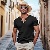 abordables Camisetas de Algodón y Lino-Hombre Camiseta Camisas que absorben la humedad Manga Corta Escote en Pico Verano Primavera Plano Retro Básico Casual Escote en V Cosecha Calle Casual Negro Blanco Azul Marino Camiseta superior para