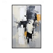 economico Dipinti a olio-Dipinto a olio fatto a mano su tela, decorazione da parete, figura astratta in bianco e nero, per arredamento d&#039;interni, dipinto appeso su telaio teso/dipinto arrotolato senza cornice.