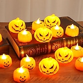 economico Halloween al chiuso-12 candele elettroniche a forma di zucca di Halloween con faccia di ragno, per interni ed esterni, per decorazioni di feste, atmosfere luminose