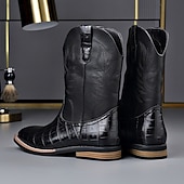 levne Cowboy &amp; Western Boots-Pánské hnědé westernové boty s krokodýlím potiskem a umělou kůží – exotická kovbojská obuv pro ležérní příležitosti a venkovské příležitosti