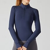 abordables Tops de yoga-Mujer Sudadera de polar Escote Chino Templado Dispersor de humedad Media Cremallera Manga Larga Deportes Color sólido Camiseta por Gimnasio Entrenamiento de gimnasio Aptitud física Delgado Ropa de