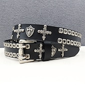 abordables Ceintures pour homme-Homme Ceinture Ceinture Taille Noir Derme Alliage Durable Ajustable Uni Croix Crânes Extérieur Quotidien