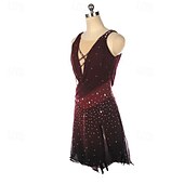 billige Figur skating kjoler-Kjole til kunstløp Dame Jente Skøyteløp Kjoler Burgunder Lapper Åben Ryg Netting Spandex Elastisk Trening Profesjonell Konkurranse Skøyteklær Hold Varm Krystall / Rhinstein Ermeløs Skøyting Kunstløp