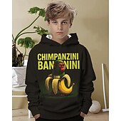 levne 3D sporty a hry pro chlapce-Chlapecká ležérní mikina s kapucí a vtipným abstraktním potiskem tung tung tung saur, dlouhý rukáv, jaro, podzim, móda, streetwear, děti 4-12 let, s kapucí, outdoor, ležérní, denně, regular střih
