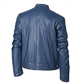 abordables Veste en simili-cuir-Homme Veste en Similicuir Veste moto Blouson de Moto Vacances Quotidien Coupe-vent Chaud Fermeture éclair Automne Hiver Uni Mode Classique Col montant Régulier Noir Rouge Bleu Roi Bleu Vert foncé