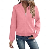cheap Casual Jackets-Women&#039;s Casual Jacket Sport Jacket Textured Jackets Office / Career Daily Wear Going out Fall Regular Coat Stand Collar Regular Fit Warm Vintage Style Lady Casual Jacket Long Sleeve non-printing