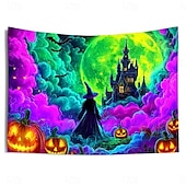 cheap Halloween Garage Door Cover-Halloween Blacklight Tapestry Witch Castle UV Reactive Glow in the Dark Forest Trippy Mountain Misty Graveyard Ghost Hanging Tapestry Wall Art Mural for Living Room Bedroom