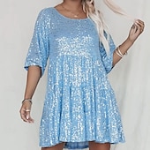 economico Abiti con paillettes-Per donna Mini Abito Abito con Paillettes Abito da Cocktail Moda Moderno Festa serale Cocktail party Vestibilità regolare Semplice Manica Corta Girocollo Argento Grigio nero Nero Bianco Estate