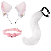 baratos Acessórios de penteados-Conjunto de faixa de cabeça com orelhas de gato e cauda feito à mão – acessórios fofos para cosplay de gatinha, orelhas e cauda de animais para Halloween, festa e fantasias