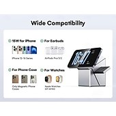 お買い得  ドリルアクセサリー-iPhone用3-in-1ワイヤレス充電ステーション、マグセーフ充電器対応の高速ワイヤレス充電ステーション、iPhone、Apple Watch、AirPods用マグネット式折りたたみ式旅行用充電スタンドナイトスタンド