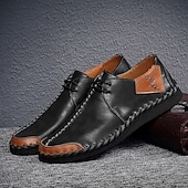 billige Sneakers til herrer-Herre Fritidssko for menn Håndlagde sko Gange Fritid Mikrofiber Bekvem Sklisikker Pustende Snøring Vin Svart Brun Sommer Vår
