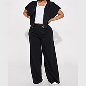 abordables pierna ancha y cintura alta-Mujer Perneras anchas Chinos Casual Medio corto Cintura Media Plano Perneras anchas Cintura elástica Confortable Transpirabilidad Deporte Casual Diario Negro Amarillo Rosa Vino Primavera Otoño Holgado