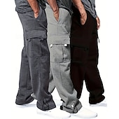 voordelige Joggingbroeken-Multi-pakketten 3 stuks Voor heren Zwart + grijs + blauw Joggingbroek met wijde pijpen Broek Elastische taille Trekkoord Effen Vakantie Alledaagse kleding Polyester Lente
